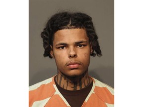 This photo provided by the Polk County, Iowa, Jail shows Bravon Michael Tukes. Police have arrested Tukes and Preston Walls, both of Des Moines, Iowa. Each are charged with two counts of first-degree murder, one count of attempted murder and one count of criminal gang participation in connection with the shooting at the Starts Right Here program on Jan. 23, 2023. (Polk County Jail via AP)
