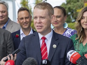 New Zealand's incoming Prime Minister Chris Hipkins speaks in Ratana, New Zealand, Tuesday, Jan. 24, 2023. Labour Party lawmakers voted unanimously Sunday for Hipkins to take over as prime minister, and he will be sworn in Wednesday.