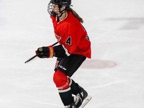 Recent Toronto Six signing Daryl Watts, shown in action in a Jan.21, 2023 handout photo, has disclosed her contract terms and her US$150,000 salary in 2023-24 will be a Premier Hockey League record. The Six signed the 23-year-old from Toronto to a two-year contract last week.