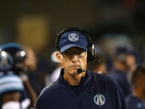 Toronto Argonauts head coach Marc Trestman during the second half of CFL football game action against the Calgary Stampeders at BMO Field in Toronto, Ontario on Saturday June 23, 2018. Trestman believes the Jacksonville Jaguars are a good team for Canadian Nathan Rourke to begin his NFL career with.THE CANADIAN PRESS/Cole Burston