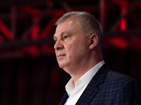 Randy Ambrosie delivers an address at the Hamilton Convention Centre, in Hamilton, Ontario on Friday, December 10, 2021.