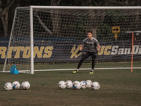 Goalkeeper Tomas Romero is shown in action Jan. 11, 2023, at Toronto FC's training camp at the University of California, San Diego. Just 22, Tomas Romero has already packed a lot in when it comes to his soccer career.