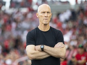 Toronto FC coach Bob Bradley is pictured before MLS action against Charlotte FC in Toronto on Saturday July 23, 2022. While there are roster holes still to be filled, head coach Bob Bradley was full of optimism as Toronto FC players reported for pre-season medicals.