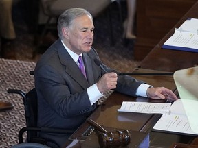 Texas Gov. Greg Abbott addresses the House Chamber at the Texas Capitol during the first day of the 88th Texas Legislative Session in Austin, Texas, Tuesday, Jan. 10, 2023.
