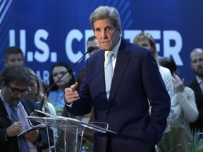 FILE - U.S. Special Presidential Envoy for Climate John Kerry speaks during a session on accelerating clean energy at the COP27 U.N. Climate Summit, Nov. 9, 2022, in Sharm el-Sheikh, Egypt. U.S. climate envoy John Kerry told The Associated Press on Sunday, Jan. 15, 2023, that he backs the United Arab Emirates' decision to appoint the CEO of a state-run oil company to preside over the upcoming U.N. climate negotiations in Dubai, citing his work on renewable energy projects.
