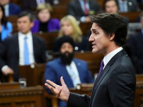 Prime Minister Justin Trudeau rises during question period in the House of Commons on Parliament Hill in Ottawa on Wednesday, Feb. 1, 2023.