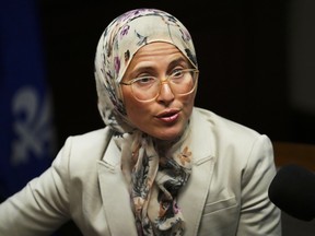 Amira Elghawaby, Canada’s special representative on combating Islamophobia, during a meeting with Bloc Quebecois Leader Yves-Francois Blanchet where she apologized for past statements on Islamophobia in Quebec, February 1, 2023.