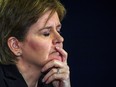 Scotland's First Minister Nicola Sturgeon reacts as she addresses the media during  a press conference at St Andrews House, Edinburgh, Scotland, Britain on January 23, 2023.