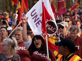 Federal workers march through downtown during a protest, Thursday, Sept. 8, 2022 in Ottawa. The Treasury Board and the Public Service Alliance of Canada have agreed to mediation in a contract dispute involving 11,000 workers. THE CANADIAN PRESS/Adrian Wyld