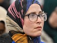 Amira Elghawaby, seen attending a Jan. 29, 2023 ceremony marking the sixth anniversary of the fatal shooting at the Islamic Cultural Centre of Quebec City, has been appointed Canada’s first Special Representative on Combatting Islamophobia.