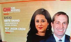 Canadian Defence Minister Anita Anand recently made an appearance on CNN to talk about the NORAD shootdown of a UFO over the Yukon. And so CNN promoted the interview with this image of an entirely different Anita Anand. The Anand above is a British journalist. Being misidentified by U.S. broadcasters is also a fate that frequently befell former Conservative Leader Candice Bergen, given that she shares the same name as the former star of Murphy Brown.