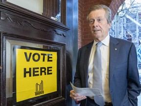 John Tory arrives to cast his ballot in the Toronto municipal election on October 24, 2022. Tory's third term as Toronto mayor came to a sudden end last week when he confirmed that he had an affair with a staff member, and would be resigning.