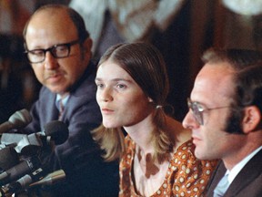 In this Aug. 19, 1970, file photo, Linda Kasabian speaks at a news conference at end of her 18 days on stand as a prosecution witness in the Manson Family murder trials in Los Angeles. Kasabian drove the killers to the Tate and LaBianca houses but didn't take part in the killings. Kasabian later changed her name and has for the most part lived out of sight for the past 50 years.