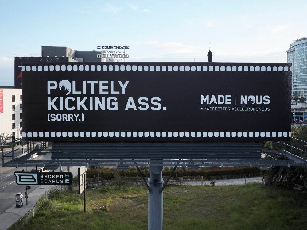 A billboard near the Dolby Theatre in Hollywood advertises Canadian talent.