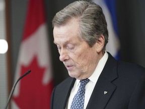 Toronto Mayor John Tory speaks during a press conference at City Hall in Toronto on Friday, February 10, 2023.