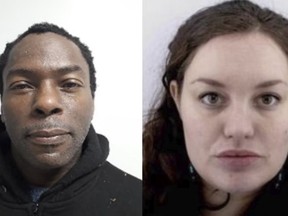 This handout combination photo provided by the Metropolitan Police on Wednesday, Jan. 18, 2023 shows Mark Gordon and Constance Marten. British police said Tuesday, Feb. 28, 2023, they have launched a major search for a two-month-old baby after officers arrested the infant's mother and her boyfriend who had been missing since January. Aristocrat Constance Marten, 35, and her boyfriend Mark Gordon, 48, a convicted sex offender, had been on the run since their baby was born in early January.