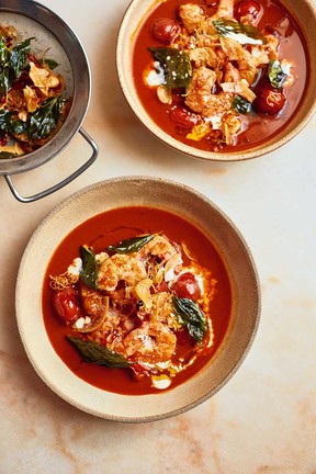 Coconut Broth Shrimp with Fried Aromatics recipe