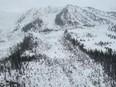 Two people died after an avalanche in the Purcell Mountains near Golden on Thursday, Feb. 16, 2023. Photo shows a partial overview of the avalanche path.