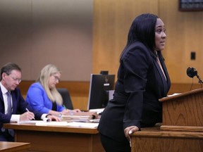 Fulton County District Attorney Fani Willis argues against the release of the final report by a special grand jury looking into possible interference in the 2020 presidential election Tuesday, Jan. 24, 2023, in Atlanta.