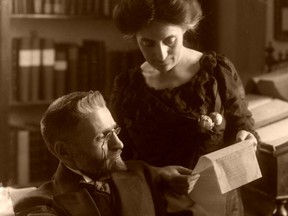 Eliezer and Hemda Ben-Yehuda in their house in Talpiot neighbourhood, Jerusalem.