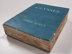 Photograph of a first edition, 1st printing of the book Ulysses by James Joyce, published by Paris-Shakespeare, 1922.