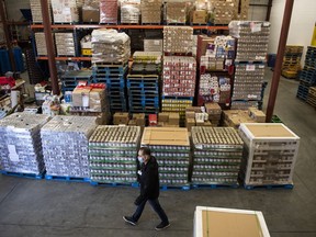 Pallets of non-perishable food are seen in the shipping room at the Ottawa Food Bank warehouse in Ottawa is seen on Thursday, April 23, 2020.