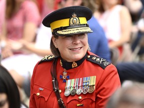 RCMP Commissioner Brenda Lucki looks on during Canada Day celebrations at Lebreton Flats in Ottawa, on Friday, July 1, 2022. Lucki says she has decided to retire and her last day will be March 17.