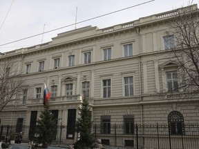 A view of the Russian embassy in Vienna, Austria, on March 19, 2010. Austria's government said Thursday, Feb. 2, 2023 that it has ordered four diplomats based in Vienna, including two at Moscow's mission to U.N. agencies in the city, to leave the country.