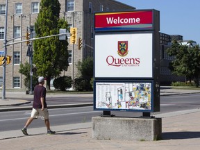 Queen's University signage is seen in Kingston, Ont., Friday, Aug. 14, 2020. A northern Ontario health authority serving remote coastal communities and the university say they are developing a culturally-informed program that will prepare thousands of Indigenous youth for careers in health-care by 2030.