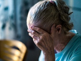 Hotflash Inc: Dementia in women is linked to hundreds of possible causes, but lifestyle changes seem like the best shot at prevention - Sad senior old woman. Lonely from loss or sick with headache. Upset patient in retirement home with stress or pain. Alzheimer, depression, senility or dementia. Disorder, migraine or insomnia.