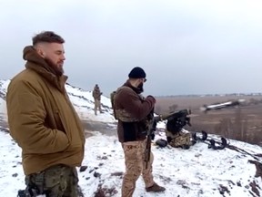A soldier in Ukraine fires a Javelin missile. Canadian James Challice says he is impressed at how quickly Ukrainians have learned different weapons systems.