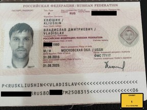 FILE - This image provided by the U.S. Attorney's Office shows the Russian passport of Vladislav Klyushin, part of the U.S. government's evidence entered into the record during Klyushin's trial. Klyushin, a Russian millionaire with ties to the Kremlin was convicted Tuesday, Feb. 14, 2023, of participating in an elaborate $90 million insider trading scheme using secret earnings information from companies such as Microsoft that was stolen from U.S. computer networks. (U.S. Attorney's Office via AP, File)