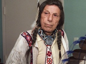 FILE - Iron Eyes Cody, the ''Crying Indian'' whose tearful face in 1970s TV commercials became a powerful symbol of the anti-littering campaign, is pictured in this 1986 photo. Keep America Beautiful, the nonprofit that originally commissioned the advertisement, announced Thursday, Feb. 23, 2023, that ownership of the ad's rights will be transferred to the National Congress of American Indians. (AP Photo, File)