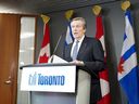 Toronto Mayor John Tory speaks during a press conference at City Hall in Toronto on Friday, February 10, 2023.THE CANADIAN PRESS Arlyn McAdorey