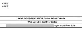 A except from a response to an access to information request filed by the Canadian Taxpayer’s Federation, which Global Affairs Canada ended up redacting. Courtesy Canadian Taxpayer’s Federation