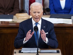 A new poll suggests a majority of Canadians still see the United States as their country's closest ally, even in an age of isolationism and protectionist policies. President Joe Biden delivers his first state of the union address to a joint session of Congress at the Capitol, March 1, 2022, in Washington.