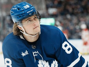Toronto Maple Leafs' William Nylander is on pace to set career-highs in goals, assists and points as part of a 2022-23 performance that has seen him raise his level across nearly every facet of the game. Nylander is pictured during second period NHL hockey action against the Calgary Flames in Toronto, on December 10, 2022.