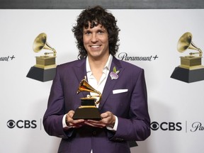 Hot off winning two Grammys on Sunday, singer-songwriter Tobias Jesso Jr. has sold the rights of his song catalogue to a music investment company. Jesso Jr., winner of the award for songwriter of the year, non-classical, poses in the press room at the 65th annual Grammy Awards on Sunday, Feb. 5, 2023, in Los Angeles.