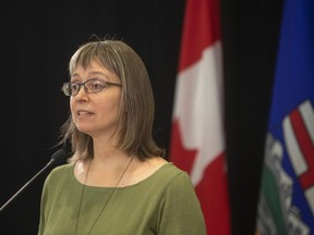 Dr. Deena Hinshaw provides an update in Edmonton, Friday, Sept. 3, 2021. The former chief medical officer of health in Alberta, has a new role as the deputy provincial health officer in British Columbia.THE CANADIAN PRESS/Jason Franson