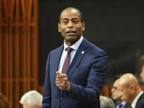 Liberal MP Greg Fergus stands during question period in the House of Commons on Parliament Hill in Ottawa on Friday, Dec. 2, 2022.