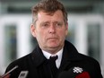 Ian Moss, CEO of Gymnastics Canada speaks with reporters outside the courthouse in Sarnia, Ont. on Wednesday, Feb. 13, 2019. Moss is out as chief executive officer of Gymnastics Canada, a move that comes amid calls for leadership change at the embattled sports organization.