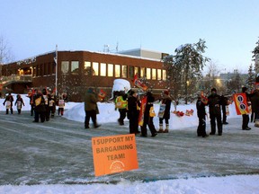 Unionized workers with the City of Yellowknife were on picket lines and the city locked out employees early Wednesday Feb. 8, 2023, after mediation between the parties failed.
