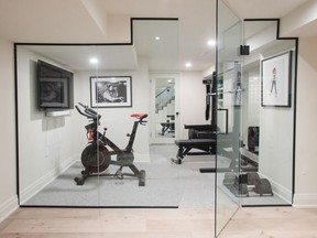 The striking glassed-in gym has rubber floors.