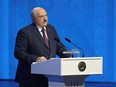 Belarus's President Alexander Lukashenko delivers his annual address to Belarusian People and the National Assembly in Minsk on March 31, 2023