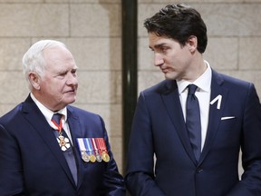 Former governor general David Johnston, left, and Prime Minister Justin Trudeau in 2015.