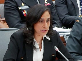 Defence Minister Anita Anand appears before the Standing Committee on Government Operations and Estimates to talk about DND's contracts with consultant McKinsey & Company, Monday, March 20, 2023.