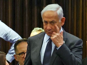 Israeli Prime Minister Benjamin Netanyahu in the Knesset, Israel's parliament, in Jerusalem, March 27, 2023.