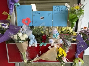 A memorial for Gabriel Magalhaes, 16, who was stabbed to death in an unprovoked attack at Keele subway station in Toronto on March 25, 2023.