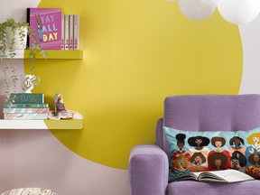 Paint is the most dramatic way to change the look of a child’s room. BeautiTone Dreamhouse pink and Glow Up yellow paint colours. Barbie Paint Collection, HomeHardware.ca