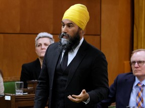 “Will he help his boss, the prime minister, cover up or will he vote for the prime minister's chief of staff to testify?” Conservative Leader Pierre Poilievre asked of the NDP's Jagmeet Singh, pictured above.
